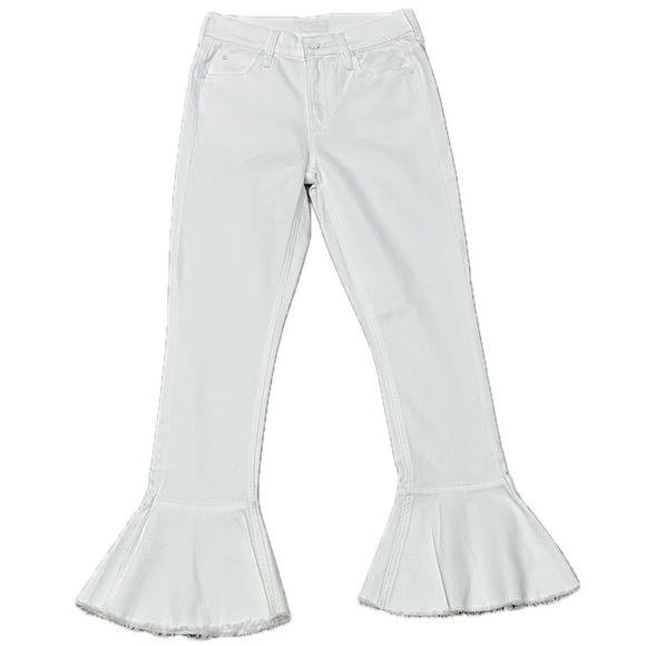 👖🤍 MOTHER Cha Cha Fray Jeans White High-Rise Flare Fray Hem | Sz 24 #preppyvibes - Picture 1 of 6